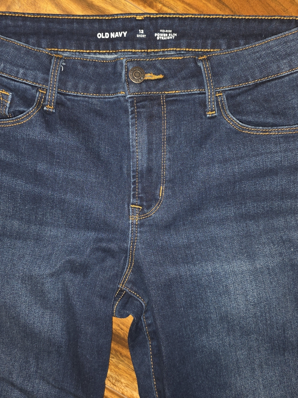 Womwn's New Old Navy Dark Denim 12 Short Mid-Rise Jeans Power Slim Straight